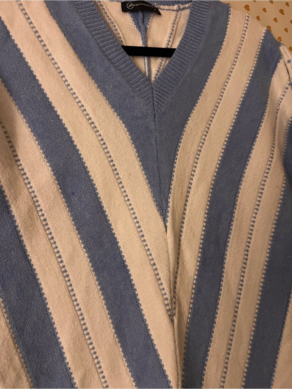 Striped V-Neck Sweater in Light Blue and Cream